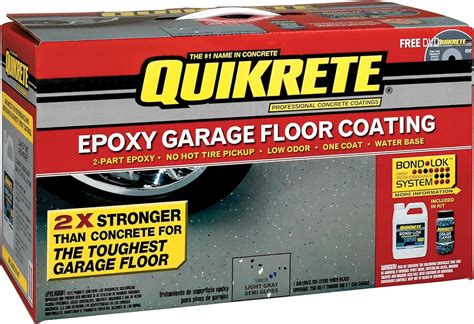 The essentials included in a kit Bond Lok all-in-one cleaner, degreaser, and etcher Part A Latex Based Colorant Part B Epoxy Coating Hardener Decorative Colored Flecks Instructional DVD Tan. . Quikrete epoxy garage floor coating